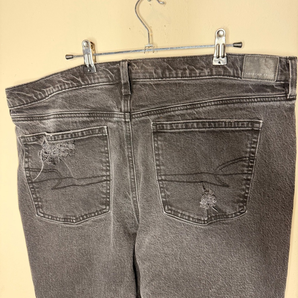 American Eagle Ankle Straight Jeans Womens 20 Short Black Distressed High Rise - Picture 6 of 10